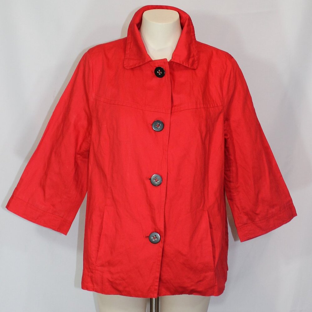 Steilmann DES  red  97% cotton  button up 3/4 sleeve woman lined blazer  size 12
